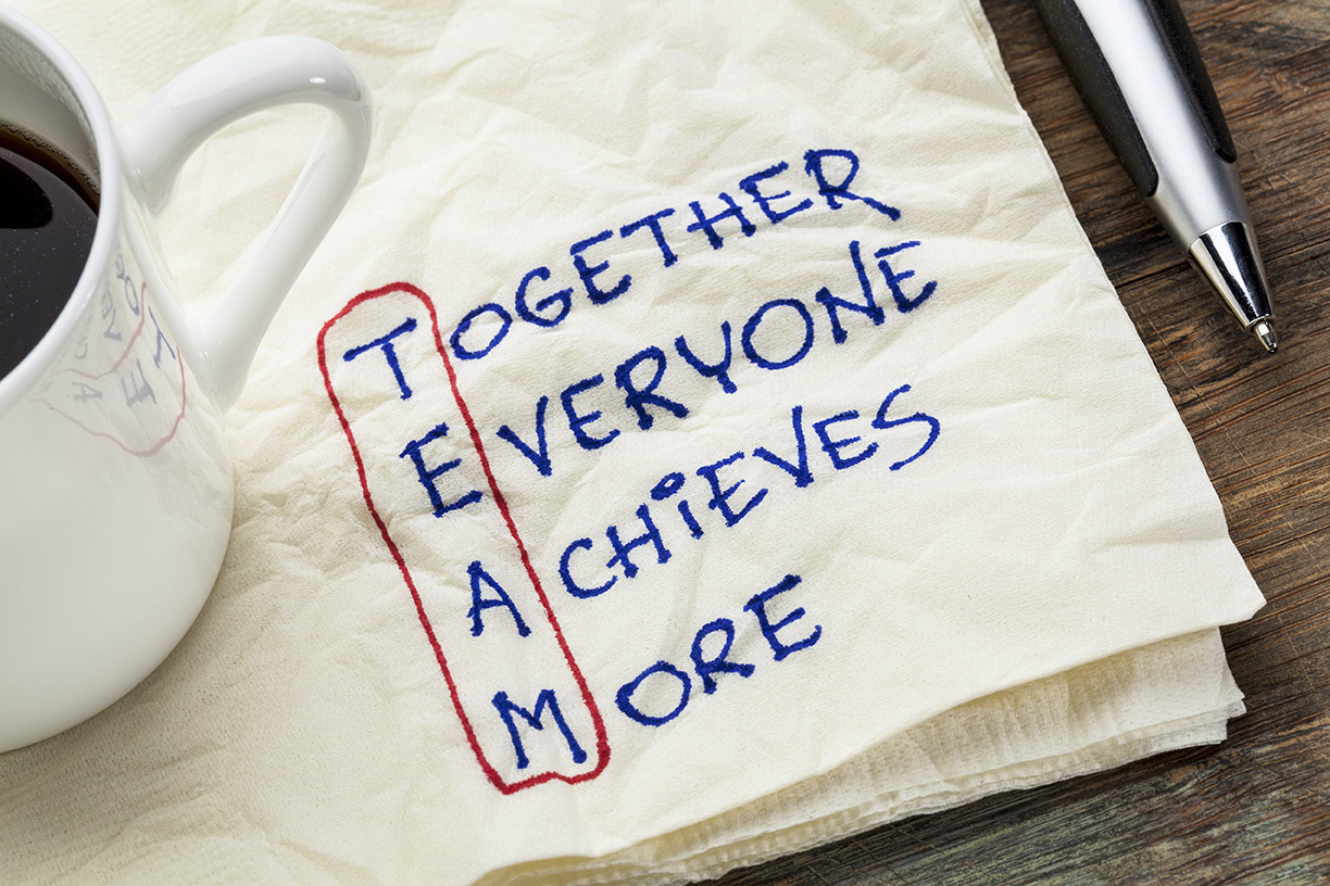 TEAM acronym (together everyone achieves more), teamwork motivat