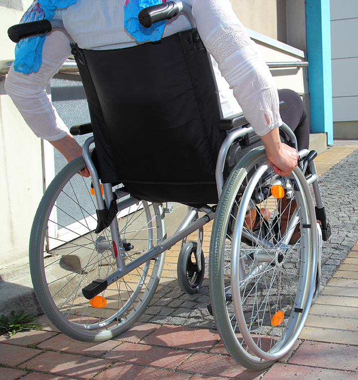 Woman In A Wheelchair Using A Ramp